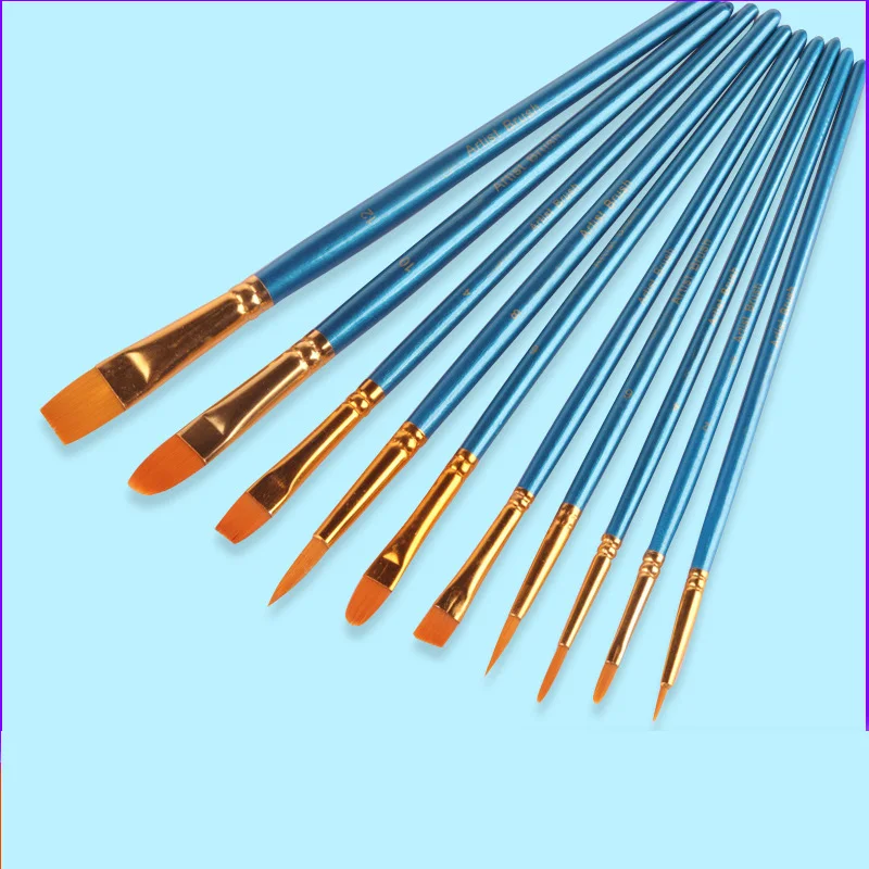

10 Pcs Artists Paint Brush Set Acrylic Watercolor Round Pointed Nylon Tip Hair Multifunction hook line short pointed Pen