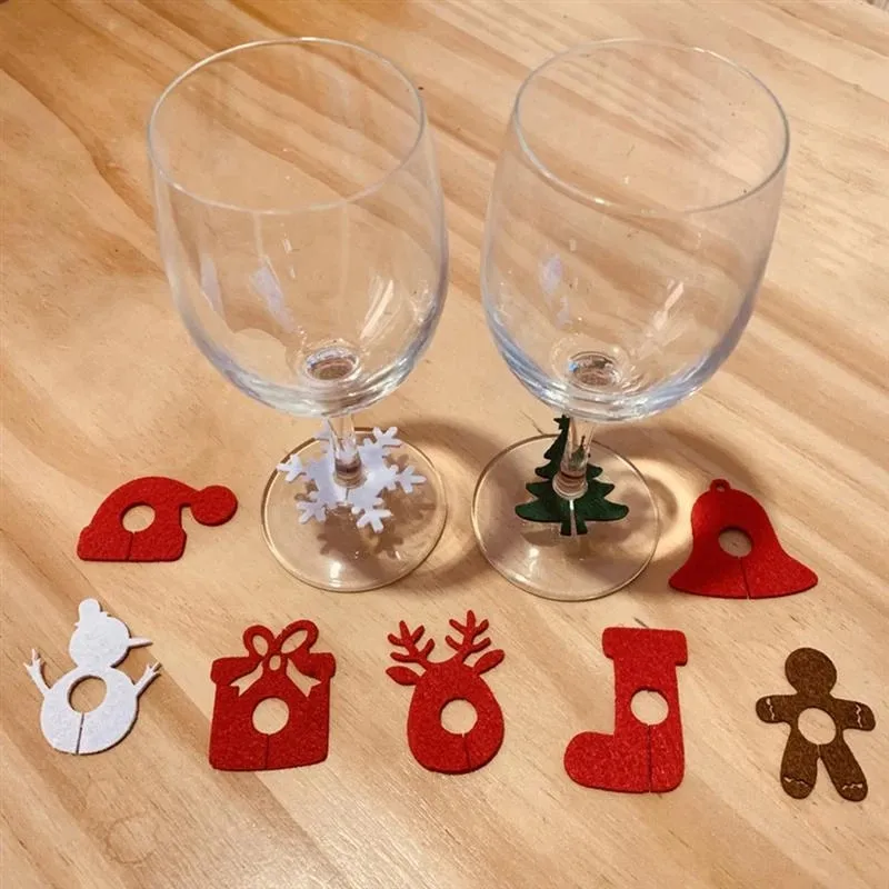 

10pcs/lot Christmas Wine Glass Decoration Happy Snowflake Xmas Tree Gift Box Xmas Decorations Felt Table Noel Decoration 2022