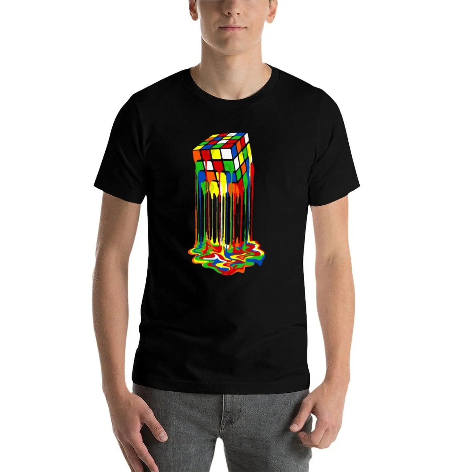Фото Футболка Melting Rubiks Cube, мужские футболки, хлопковая футболка, мужская повседневная футболка №3
