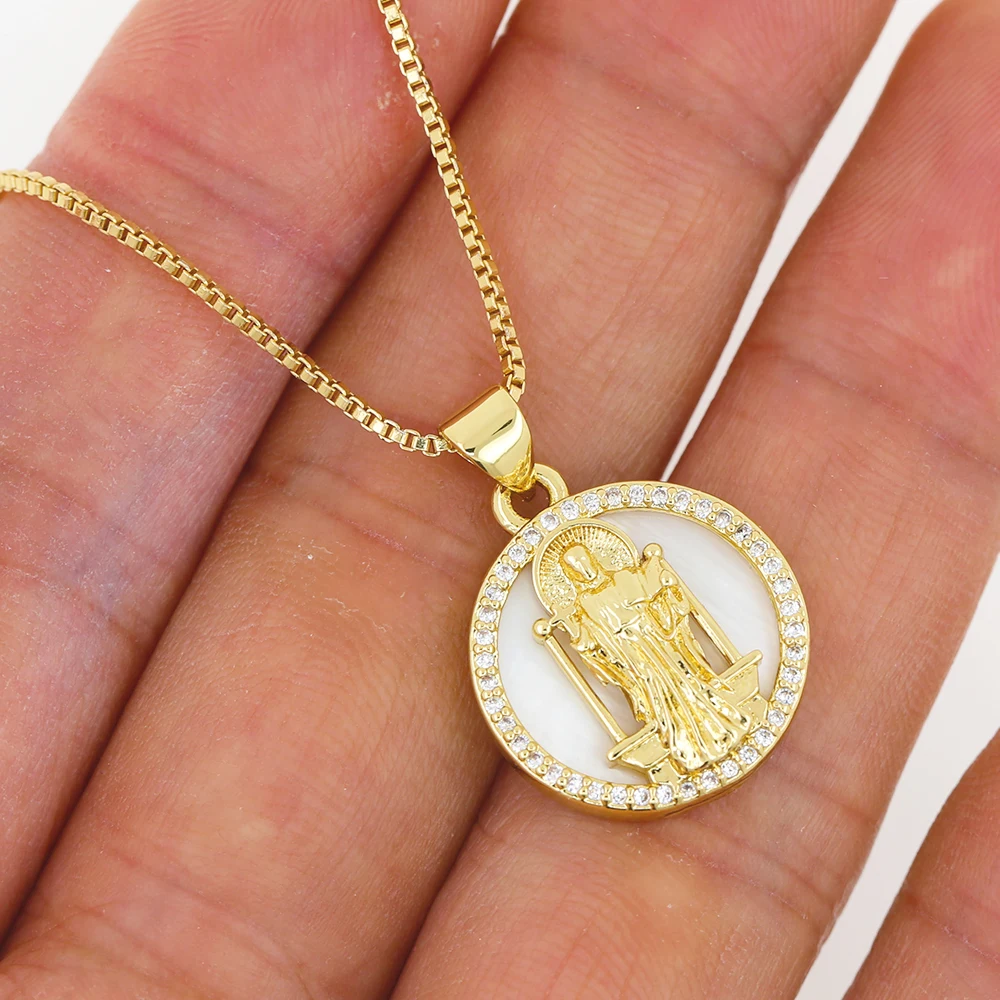 Women 24K Gold Plated Round Shape Religious Pendant Necklace Christmas Gift images - 6