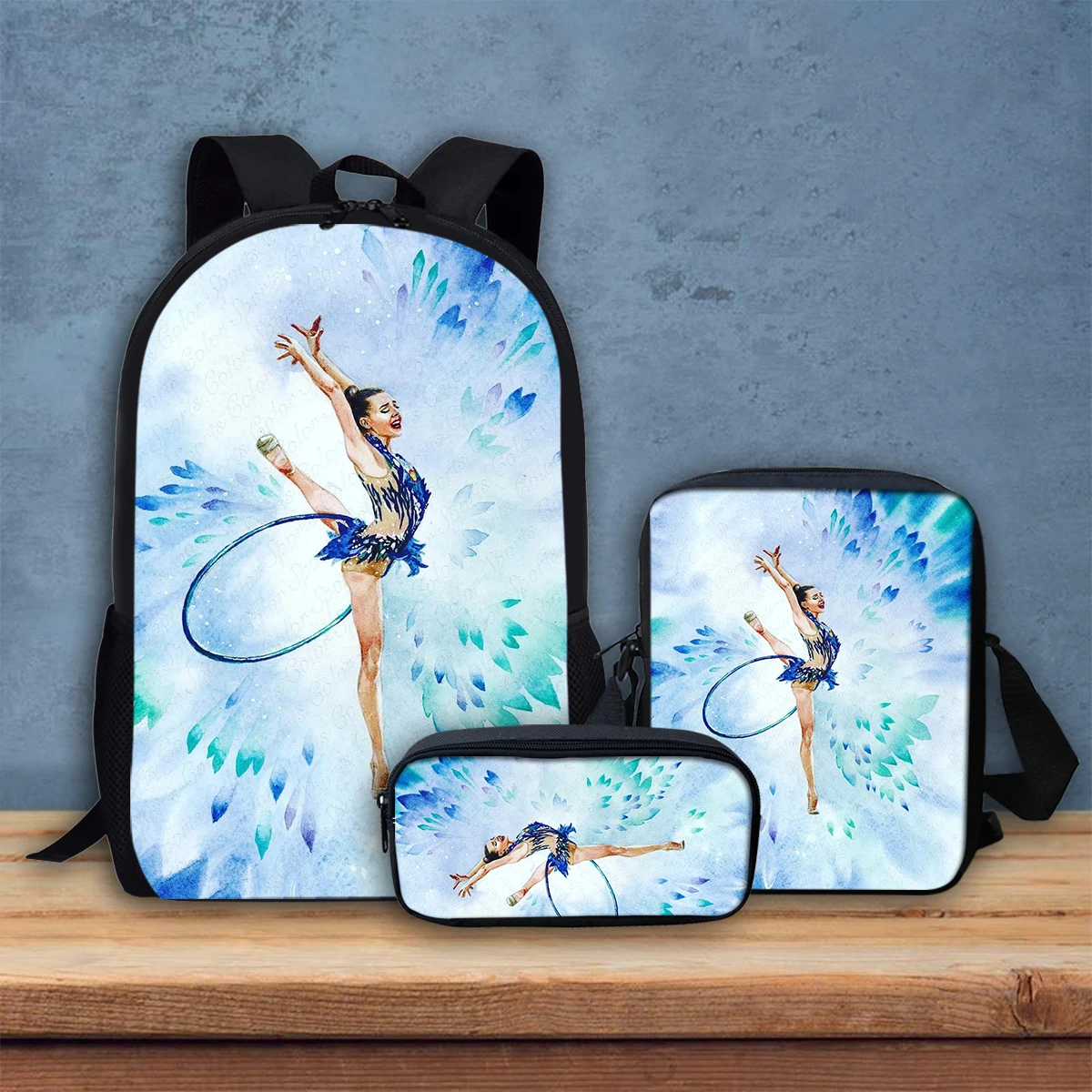 Art Movement Girl Print Shoulder Backpack Fashion Creative Design Kids Crossbody Bag Back to School Stationery Box 3Pcs/Set Gift