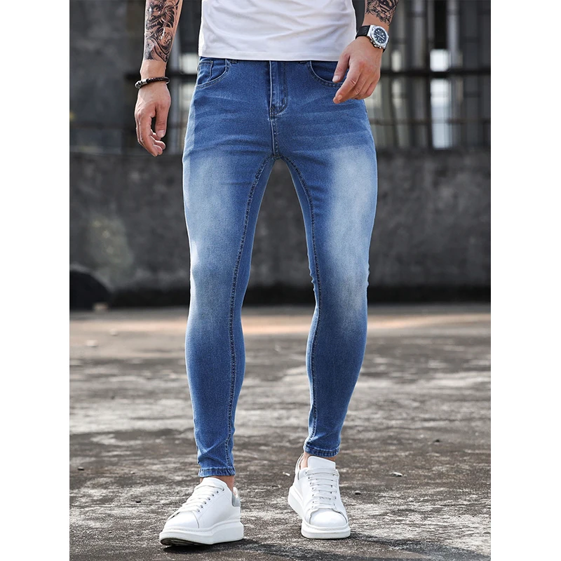 2023 Spring Summer Men's Ripped Stretch Jeans Black High Quality Fashion Skinny Jeans Men Clothing Classical Denim Trousers