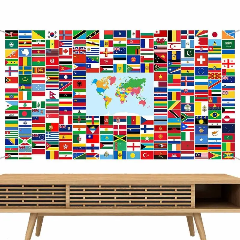 

World Flag Banner International Flags Banner With Metal Grommets For Backdrop Decoration Hanging Flags