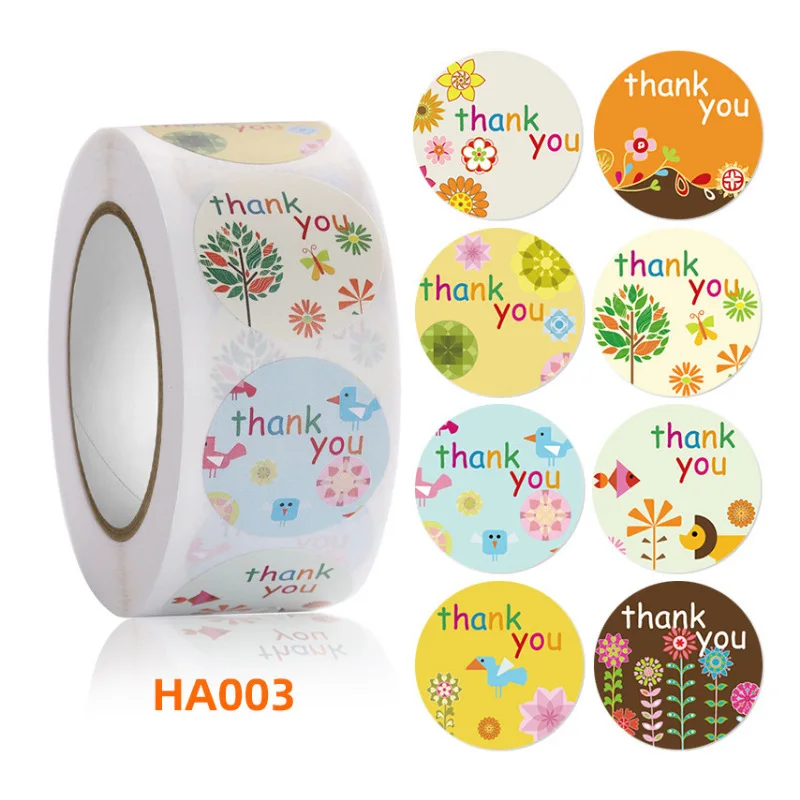 

500 шт., яркие наклейки «Thank You»