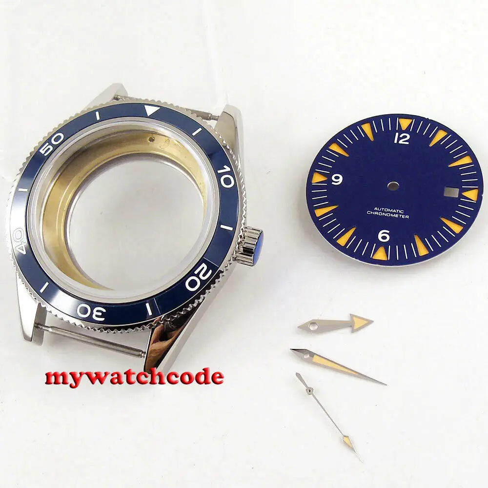 41mm blue ceramic bezel Watch Case blue dial + hand fit ETA 2836 NH35A NH36A miyota 8215 821AMOVEMENT