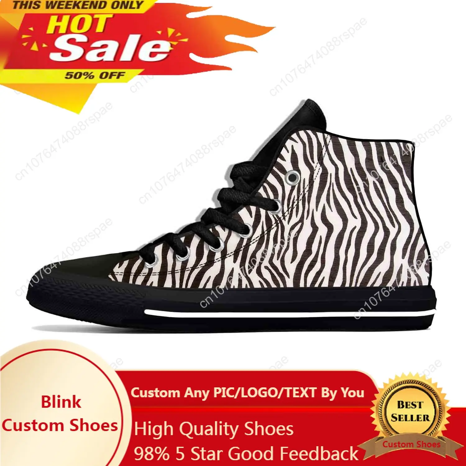 

Animal Zebra Skin Stripe Pattern Fashion Popular Casual Cloth Shoes High Top Comfortable Breathable 3D Print Men Women Sneakers