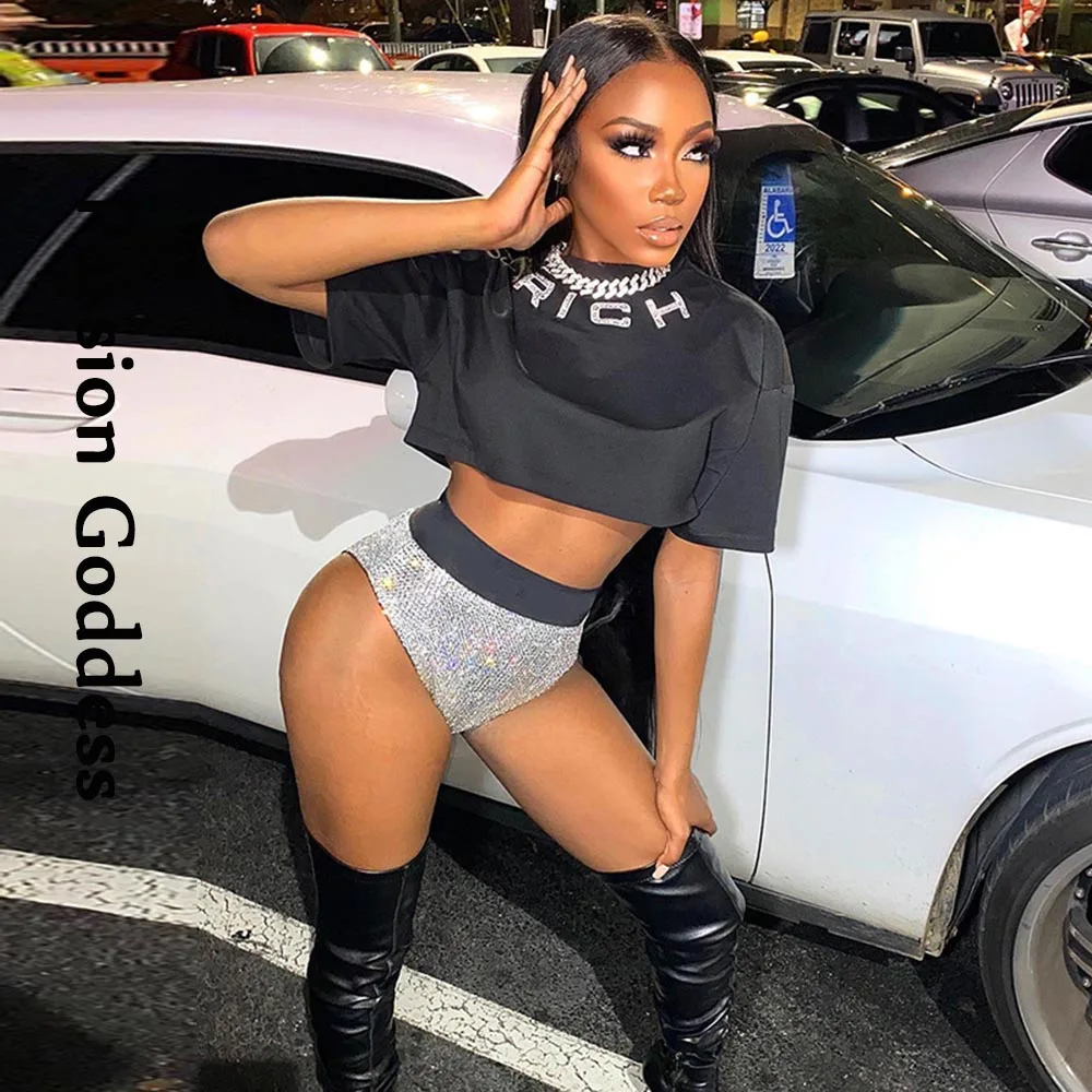 

Party Sexy Women Shiny Silver Bodycon Shorts Summer Patchwork Highwaist Bright Silk Seamless Briefs Harajuku Glitter Mini Shorts