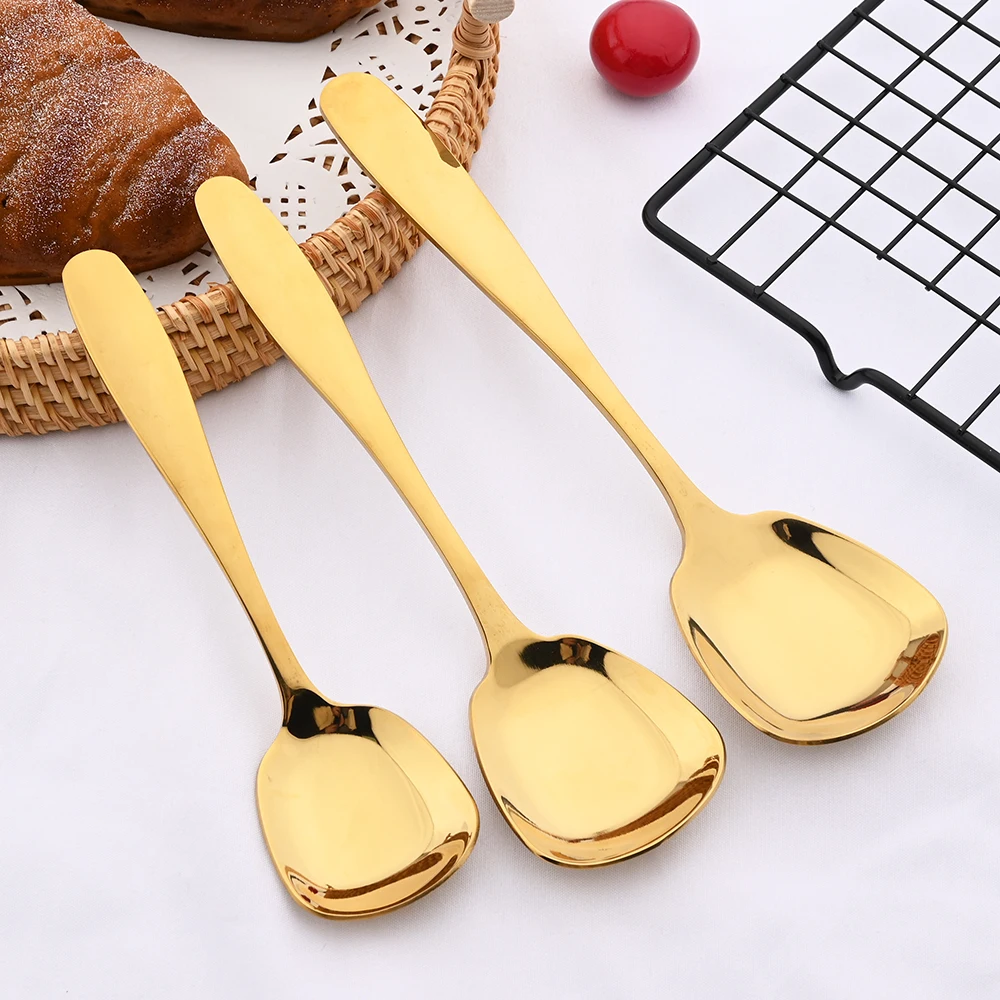 

18/10 Accessories Gold 3 Kitchen Flatware Stirring Quality Spoon Dinnerware Soup Set Flat Spoons For Top Sizes Steel Stainless