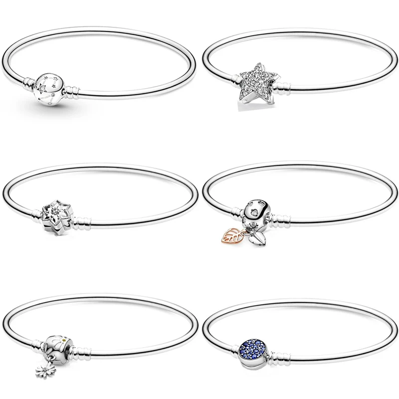 

Leaves Asymmetric Star & Galaxy Snowflake Clasp Bangle 925 Sterling Silver Bangle Fit Europe Bracelet Bead Charm Diy Jewelry