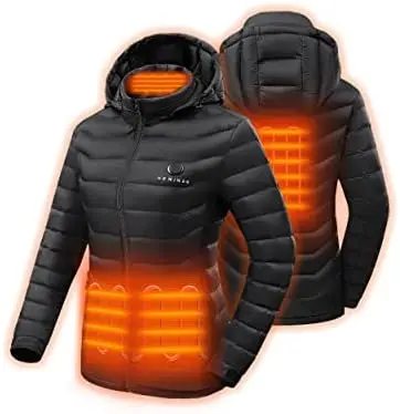 

Heated Jacket for Men/Women with Battery Pack 5V,Lightweight Puffer Heating Coat with Detachable Hood