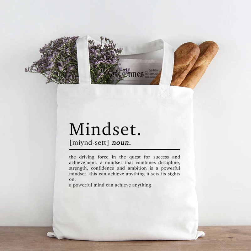 

Многоразовая сумка для покупок Mindset, Экологически чистая Холщовая Сумка-тоут с вдохновляющими цитатами и принтом, модная сумка-тоут с надпи...