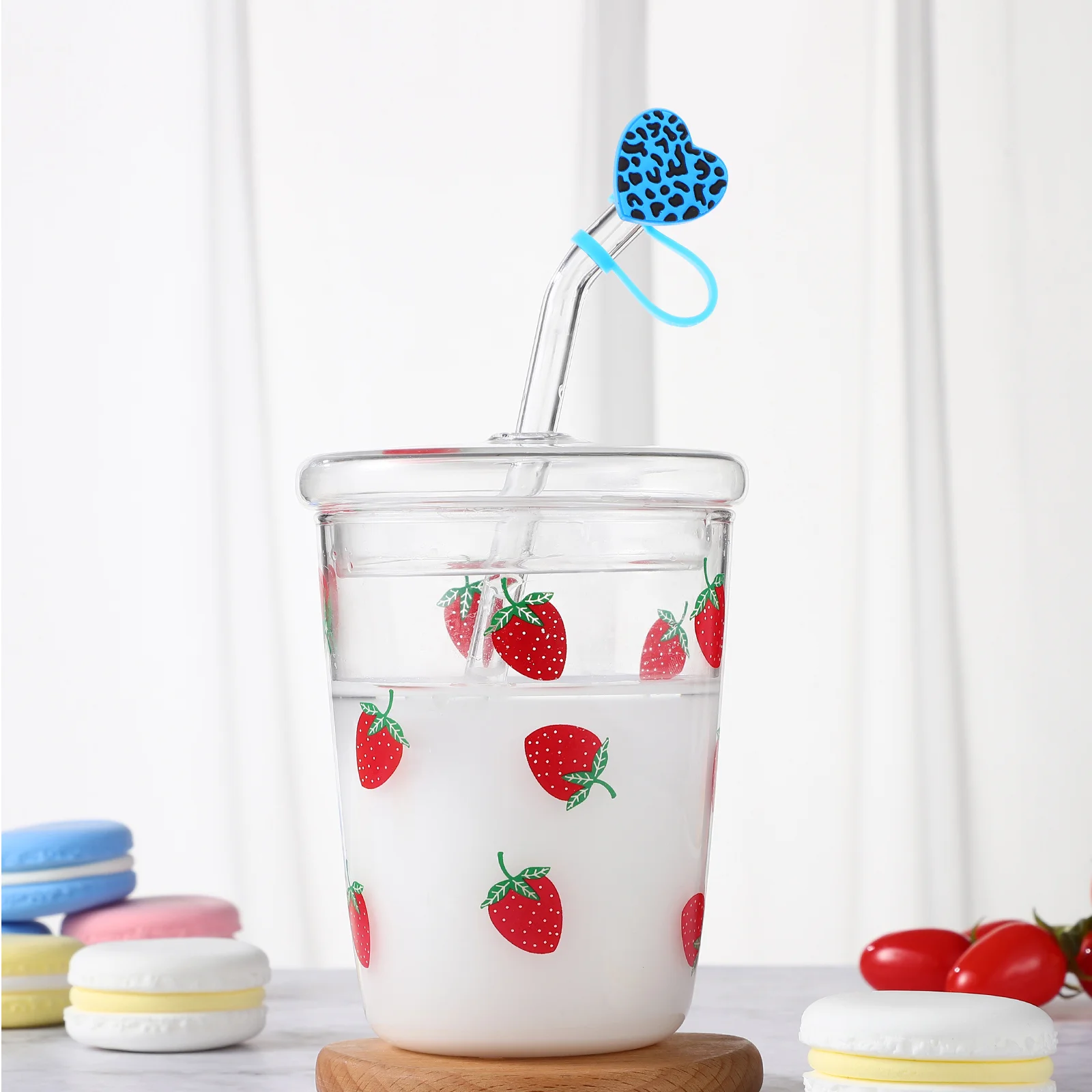 

4pcs Cartoon Straw Covers Heart Shaped Straw Lids Replacement Straw End Plugs