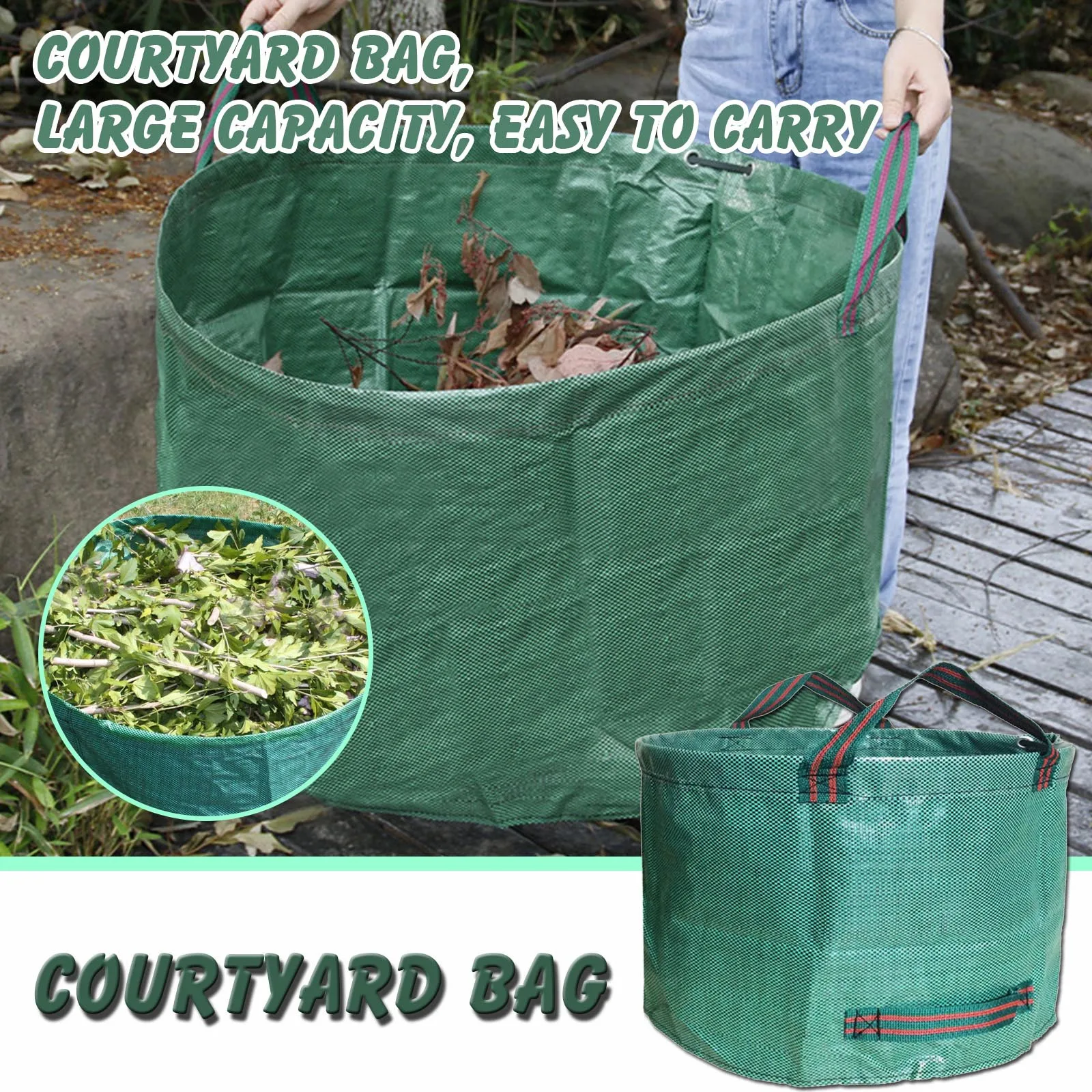 

Squirrel Proof Food Garden Waste Bag Reusable Large Capacity Collapsible Trash Bucket Portable Green Canvas Fabric Grass Seeder