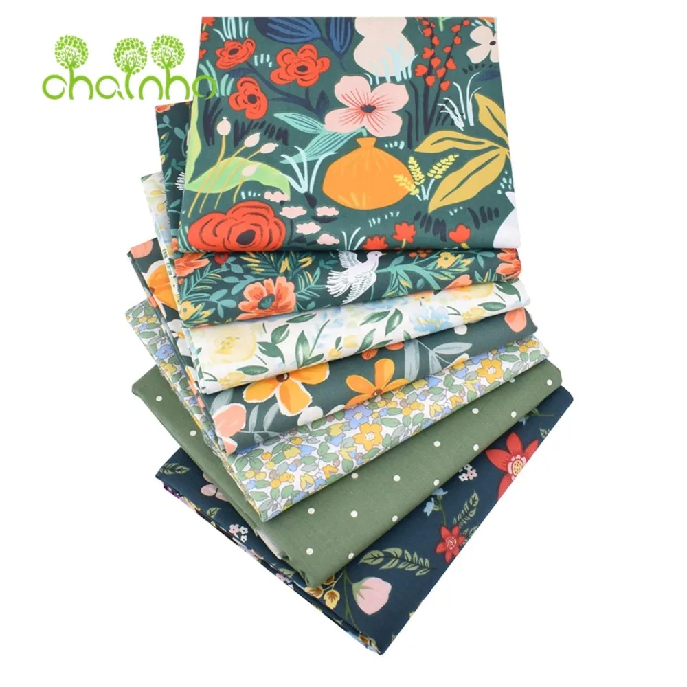 Chainho твиловая хлопковая ткань с принтом Лоскутная Ткань DIY строчка Цветочная