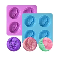 sun moon soap mold 4 hole crescent moon face silicone soap mould for bath bombs lotion bar polymer clay diy resin candle