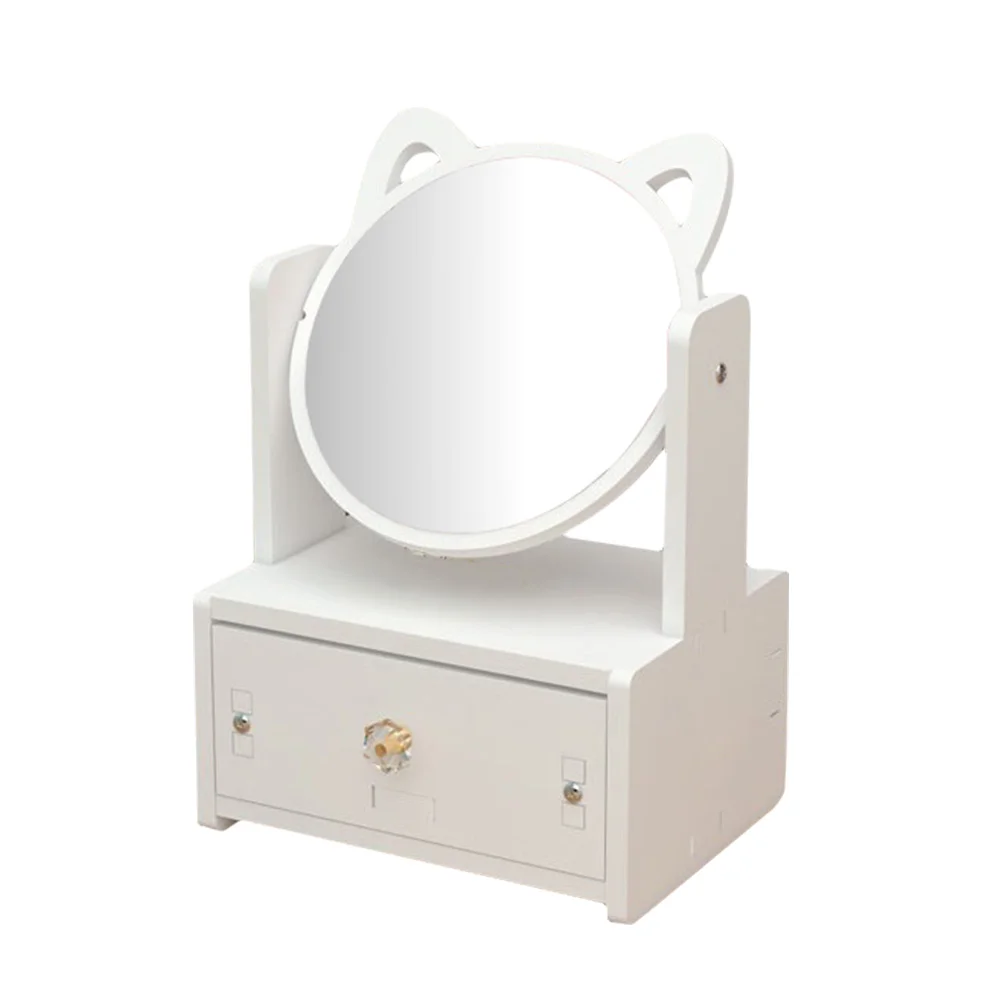 

1Pc Desktop Makeup Mirror with Drawer Organizer Countertop Mirror Storage Box