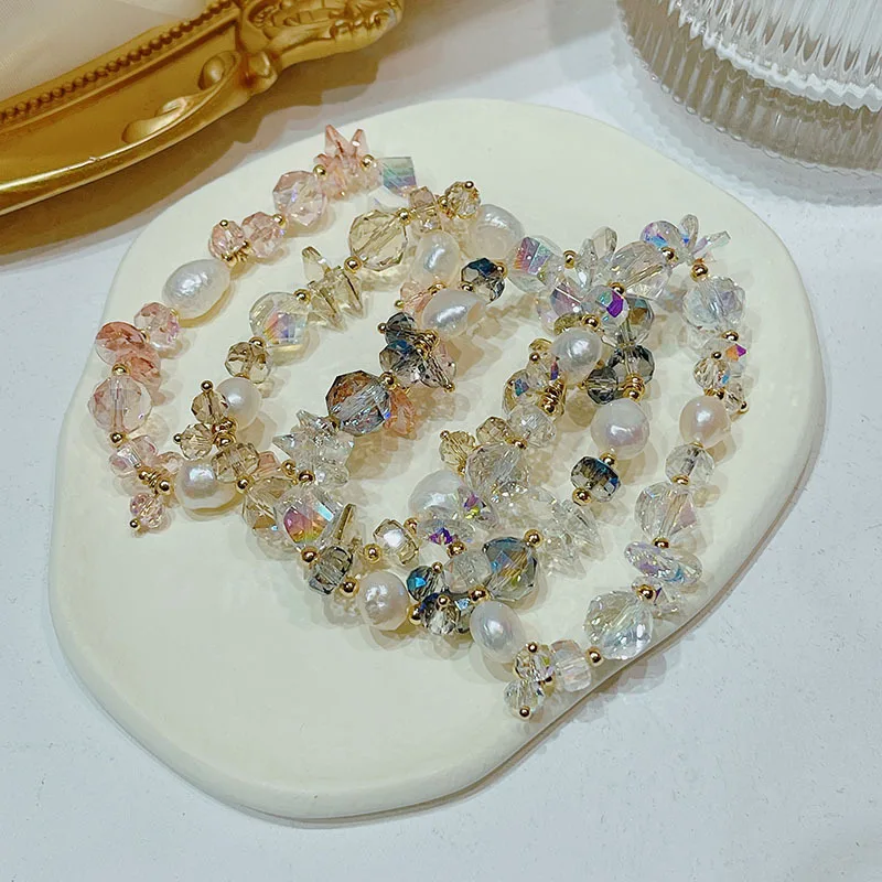 Женский браслет с жемчугом в стиле барокко розовый/прозрачный/синий/цвет