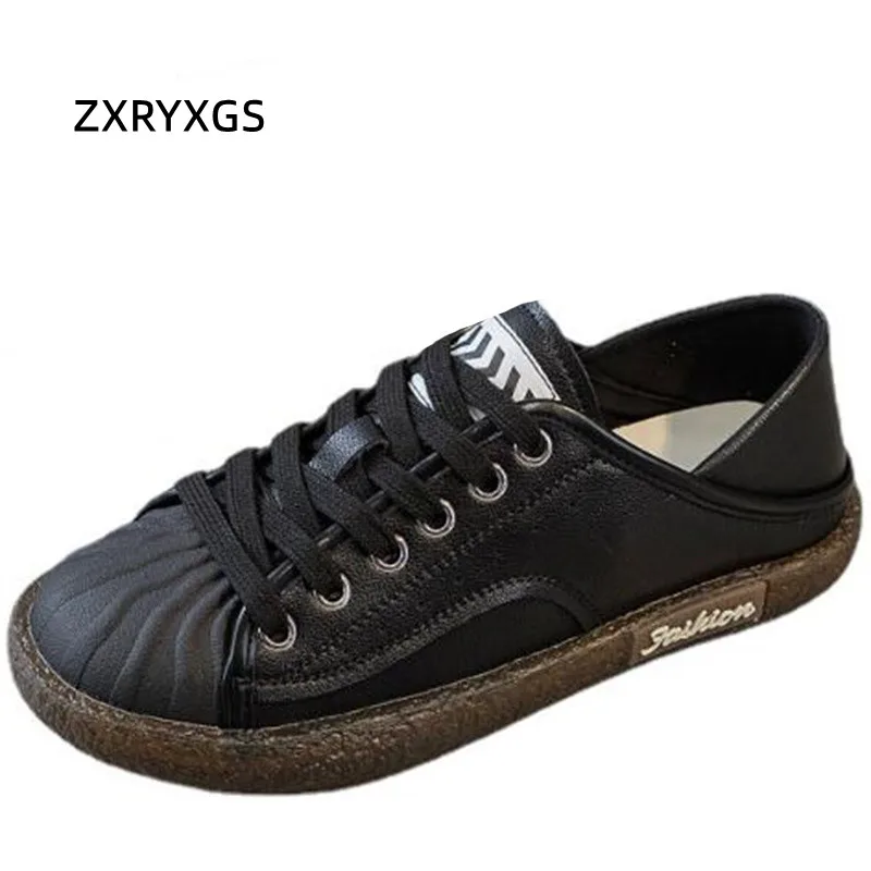 

ZXRYXGS 2022 New Autumn Women Sneakers Flat Shoes Popular Lace-up Genuine Leather Shoes Casual Sneaker Comfortable Loafers Shoes