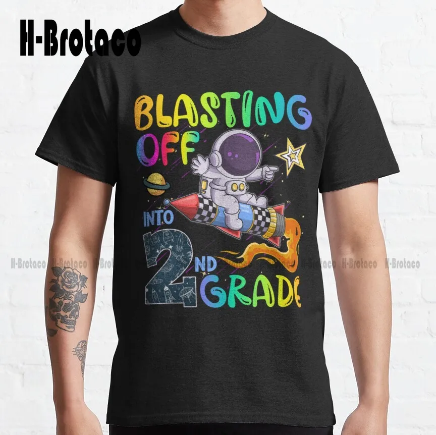 

Классическая мужская футболка с рисунком летящего в 2-й класс назад в школу астронавт Мальчики Дети мужские футболки для спортзала искусств...