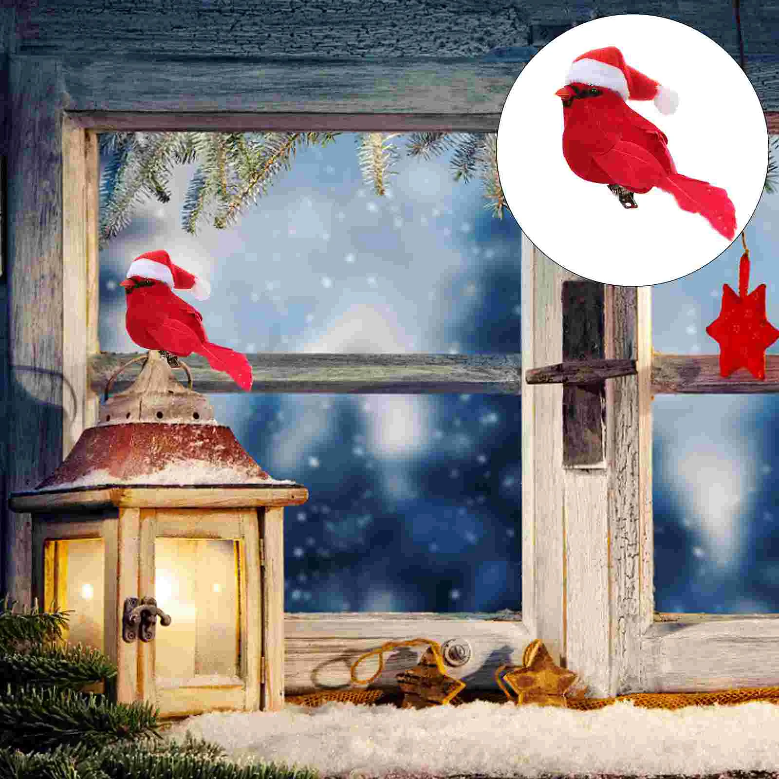 

Santa Hat Bird Creative Decoration Miniature Christmas Ornaments Figurine Birds Decorative Figurines