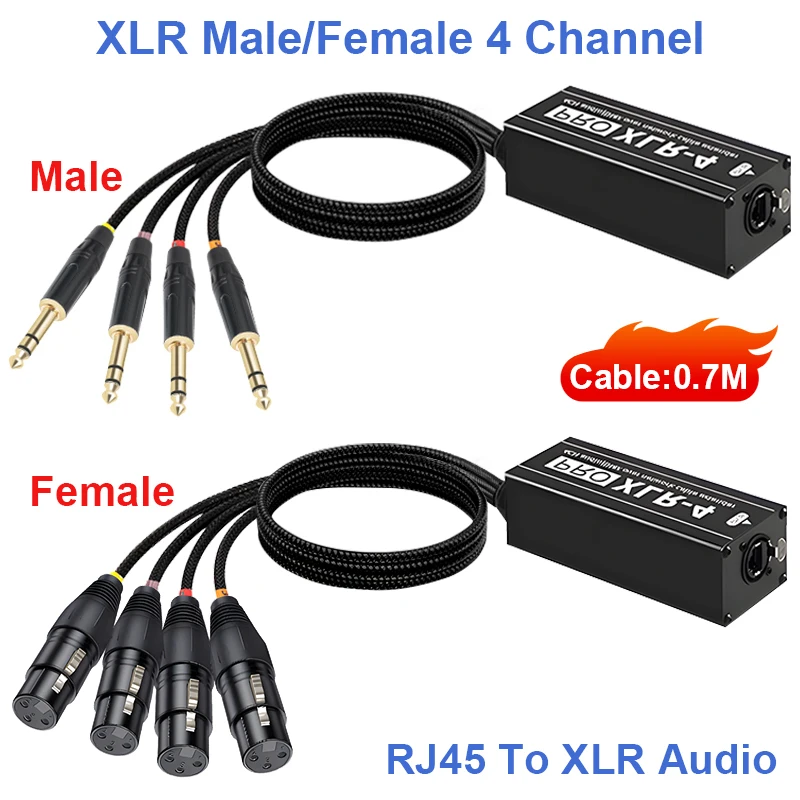 Фото Сетевой конвертер RJ45 CAT5 с экранированием на 4-канальный 3-контактный XLR разъем (папа/мама) – многоканальный сетевой приемный кабель для акустических систем №4