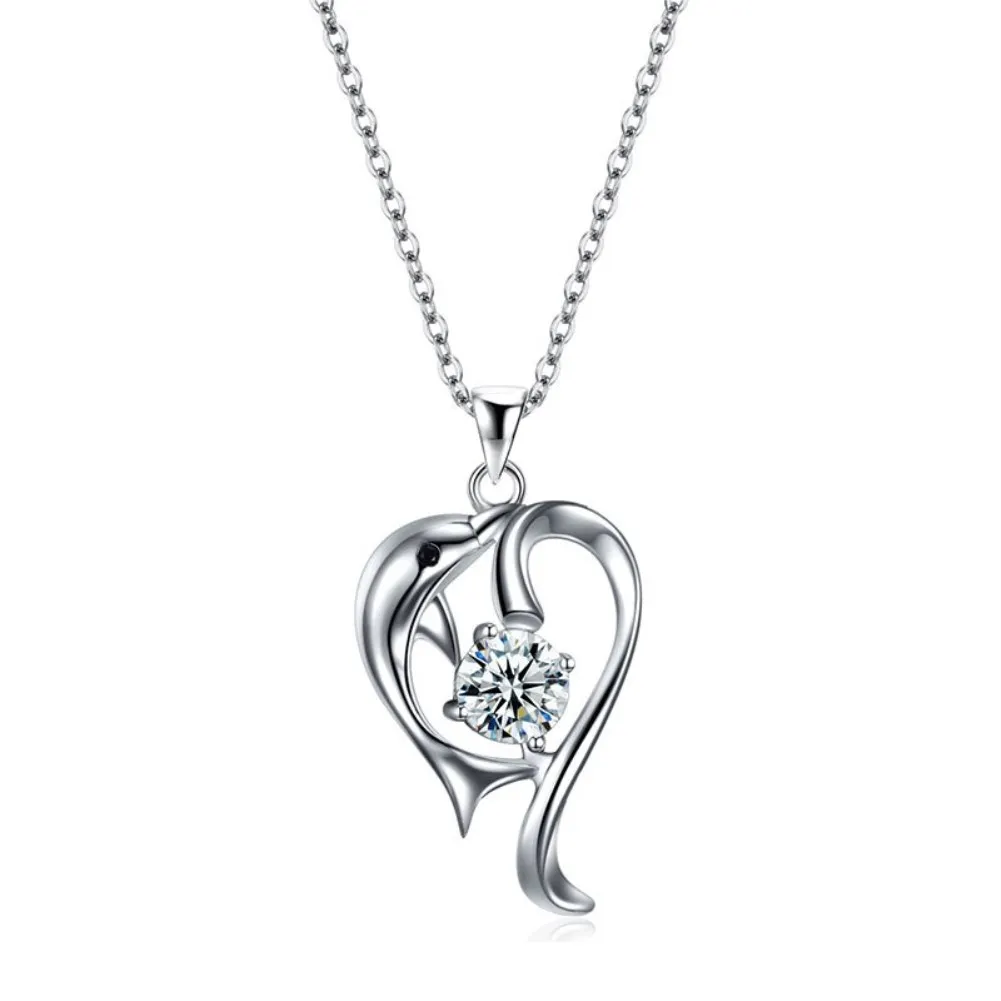 

Dolphin Lovers Pendant Sterling Silver Necklace Zircon Pendant Does Not Match Chain
