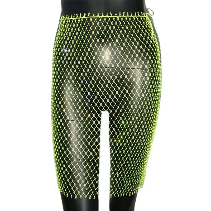 Блестящие стразы сетчатая юбка в сеточку летняя пляжная пикантная накидка с