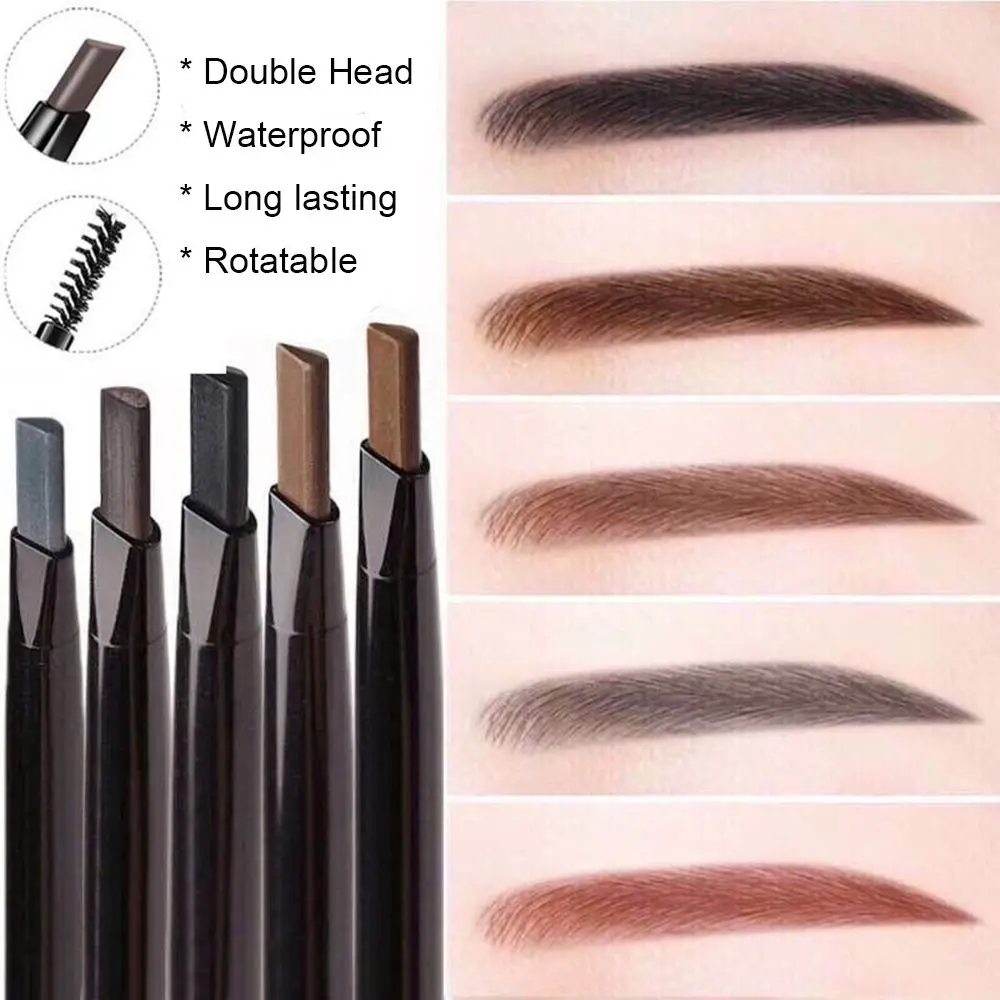 

Small Triangle Double Head Eyebrow Pencil Waterproof Long Lasting No Blooming Rotatable Eye Brow With Brush Tattoo Makeup Tool