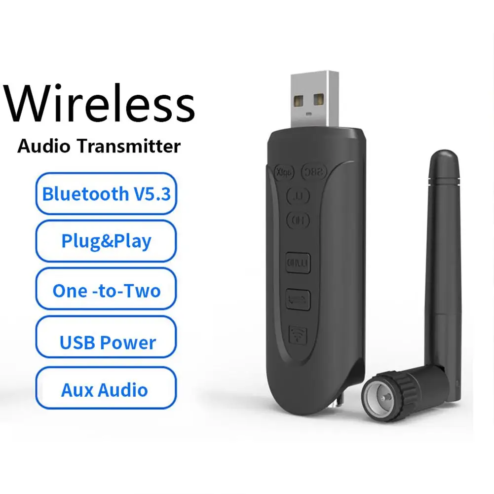 

2-в-1 беспроводной Bluetooth-совместимый передатчик 5,3 APTX HD Поддержка звонков модем антенна Аудио беспроводной адаптер для ПК ТВ