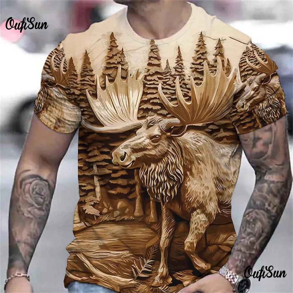 

Men T Shirt Wildlife 3d Print Sika Deer T Shirt Casual Man Short Sleeve Oversize Quick Dry Top Creative Fashion Clothes Pullover