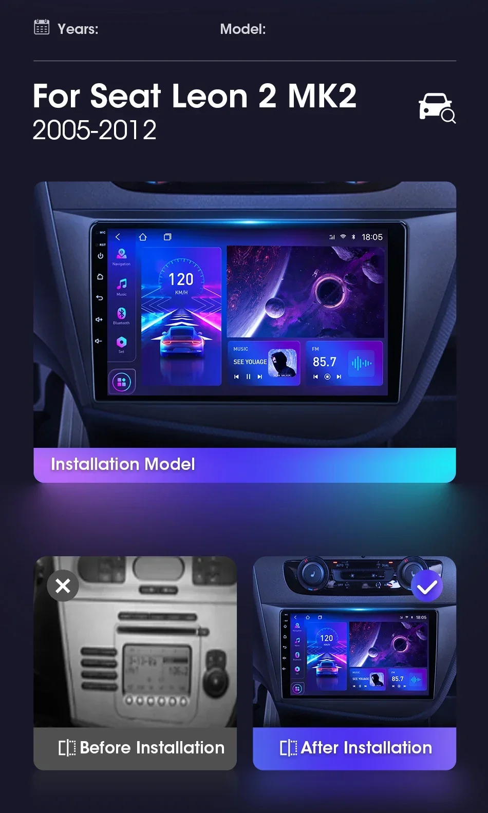 Рисунок 2 - Vtopek 2Din для Seat Leon 2 MK2
