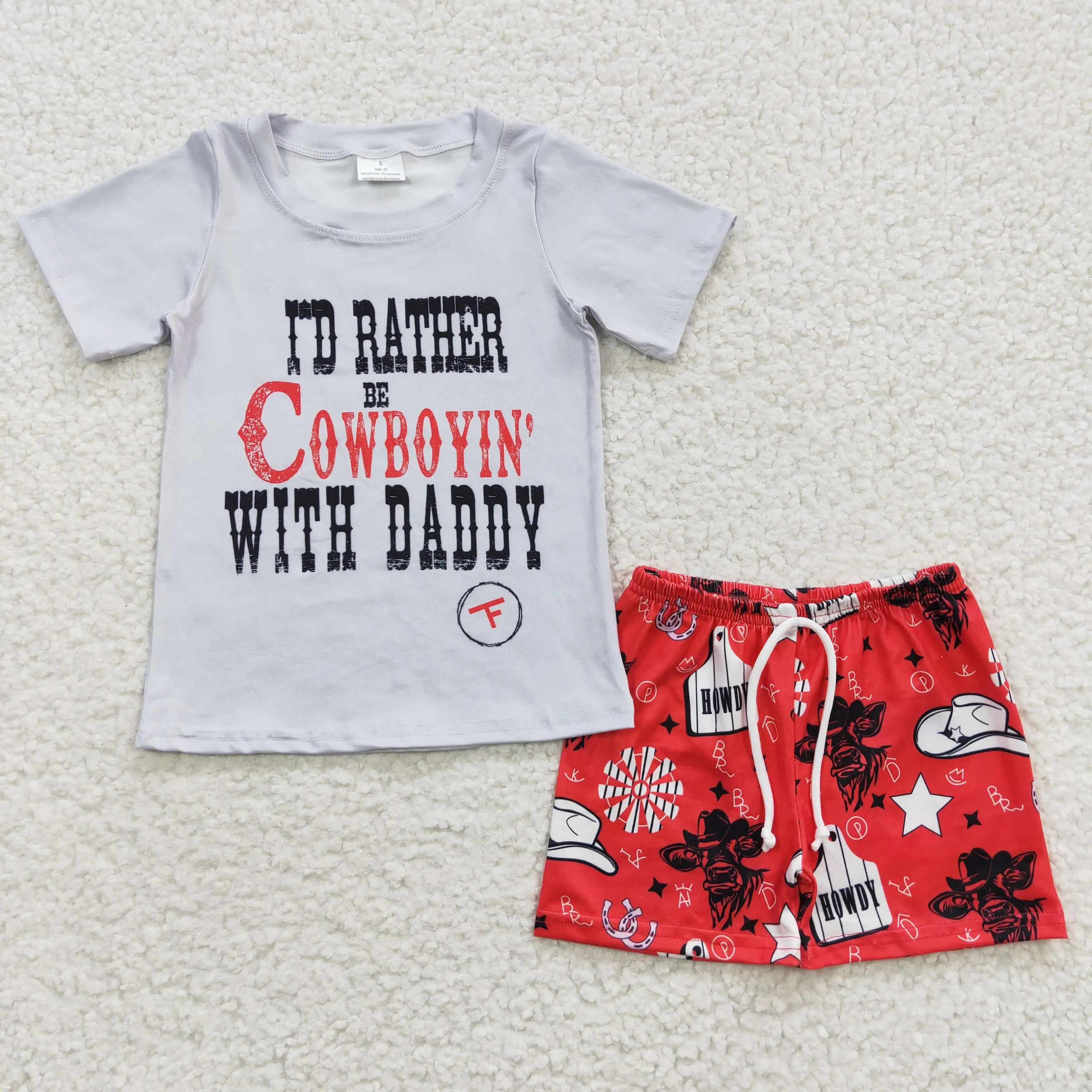 

best selling summer big boys clothing sets cowboy with daddy outfits wholesale kids clothes