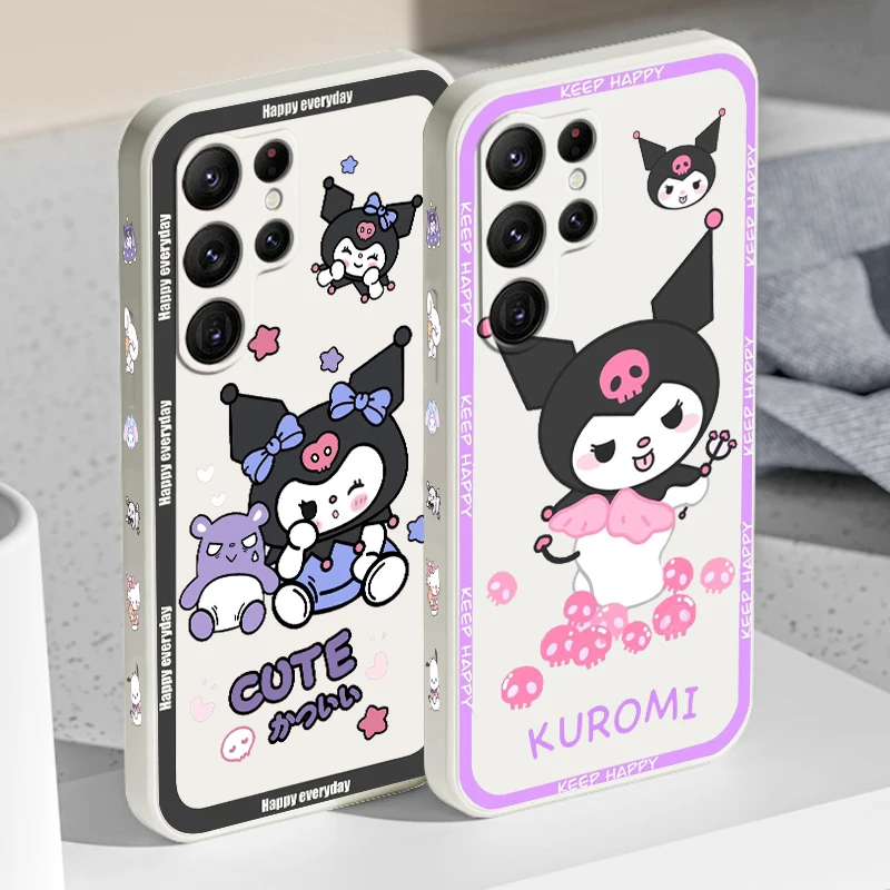 

Cartoon Cute Kulomi Sanrio Phone Case For Samsung Galaxy S23 S22 S21 S20 FE S10 Plus Lite Ultra 4G 5G Liquid Left Rope Cover