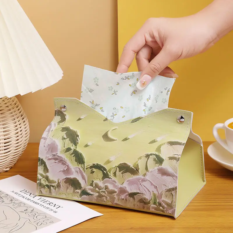 

PU Leather Storage Box Bedroom Living Room Cover Toilet Napkin Holder Case Simple Stylish Home Car Tissue Box Paper Dispenser