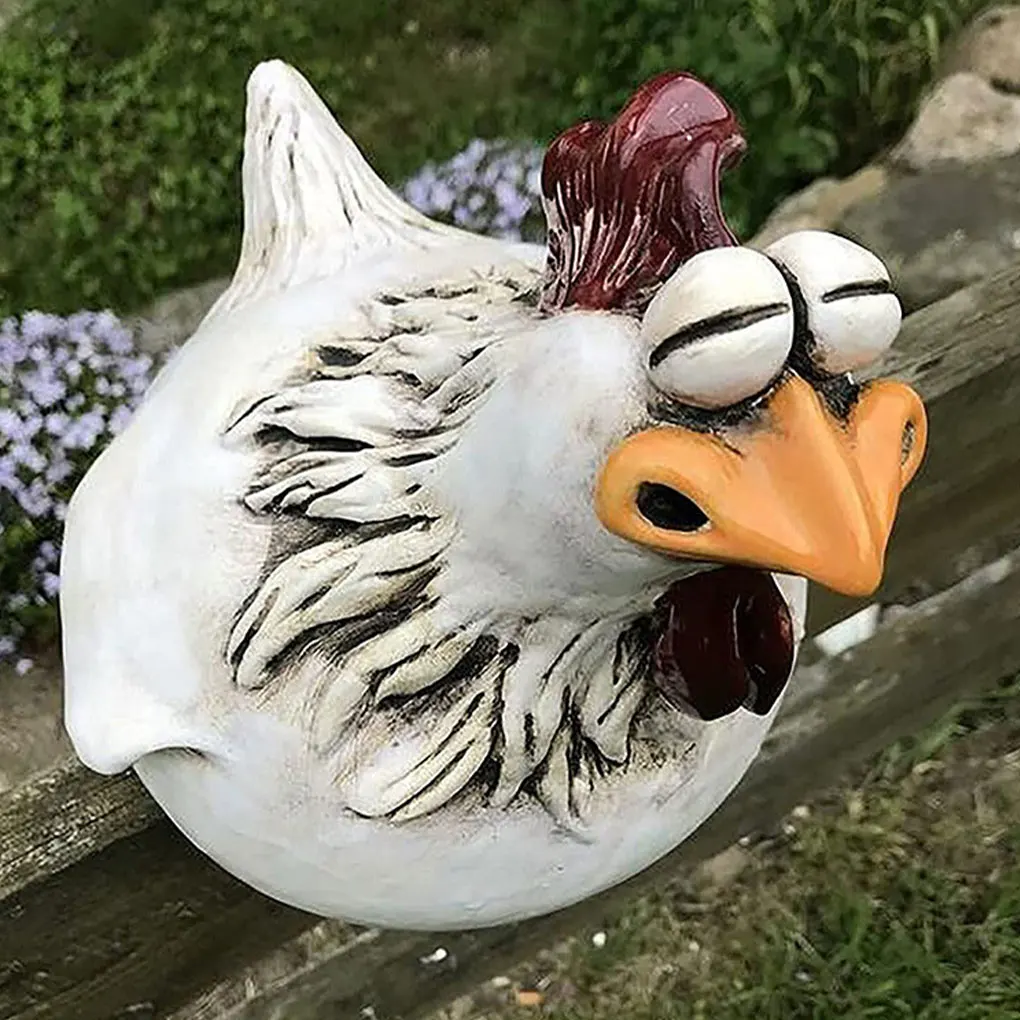 

Funny Face Chicken Fence Ornament Quirky Resin Craft For Yard Decor Strong Decorative Properties