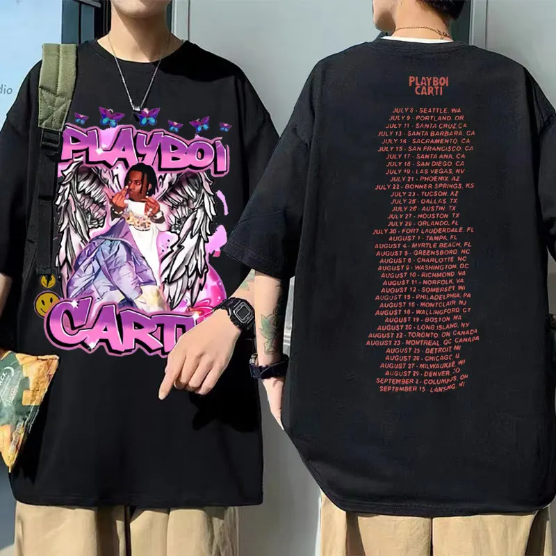 

Rap Music Playboi Carti Butterfly Vintage Red Letter Logo Print T Shirt Men's Brand Tshirt Men Women Hip-Hop Tees Short Sleeve