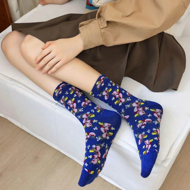 5 Pairs Cute Printing Socks Woman Leg Warmers Fashion Winter Socks Long High Quality Pure Cotton Socks Women Kawaii Accessories