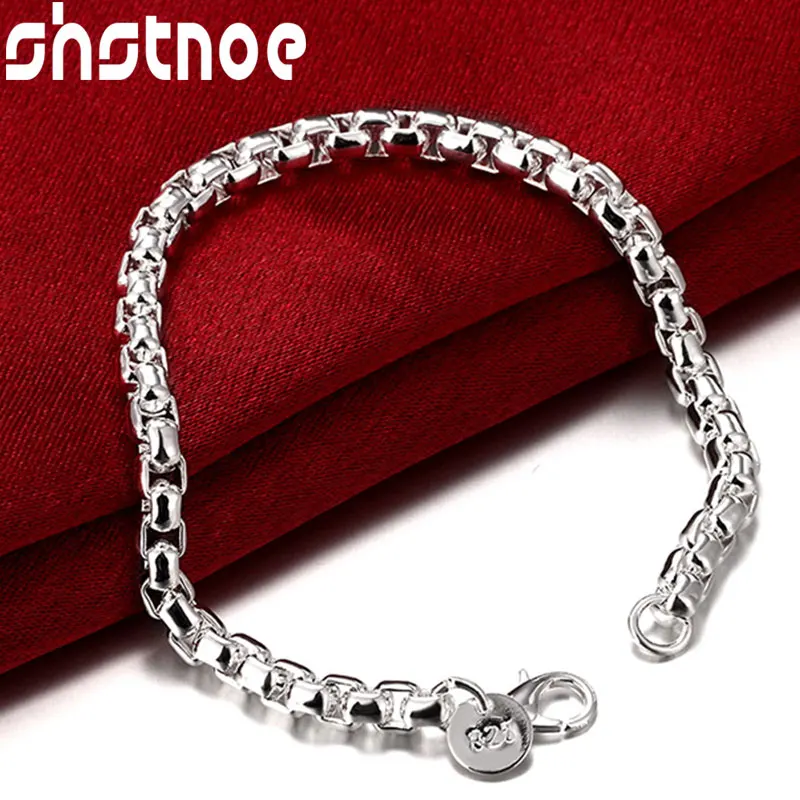 

925 Sterling Silver Round Box Chain Bracelet For Women Jewelry Fashion Wedding Engagement Party Gift Charm