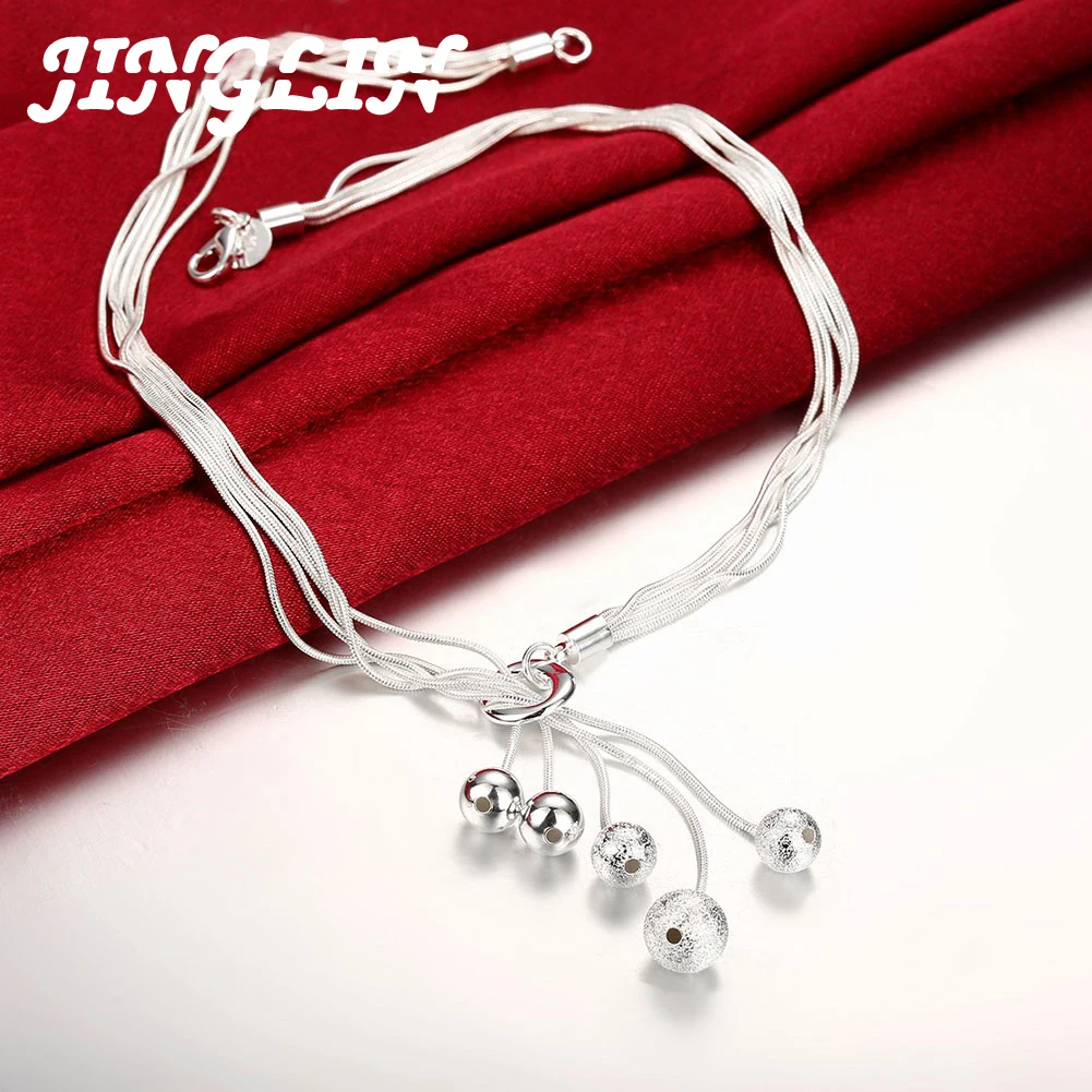 

JINGLIN 925 Sterling Silver Hanging Five-Beaded Snake Necklace 18 Inches Chain Woman Wedding Engagement Fashion Jewelry Gift