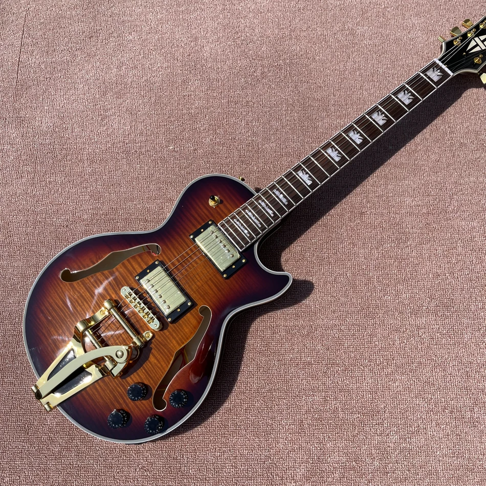 

Double Convex Surface Hollow Body LP Electric Guitar, Tune-o-Matic Bridge, Bigsby Tremolo Rocker, Flame Maple Top and Back