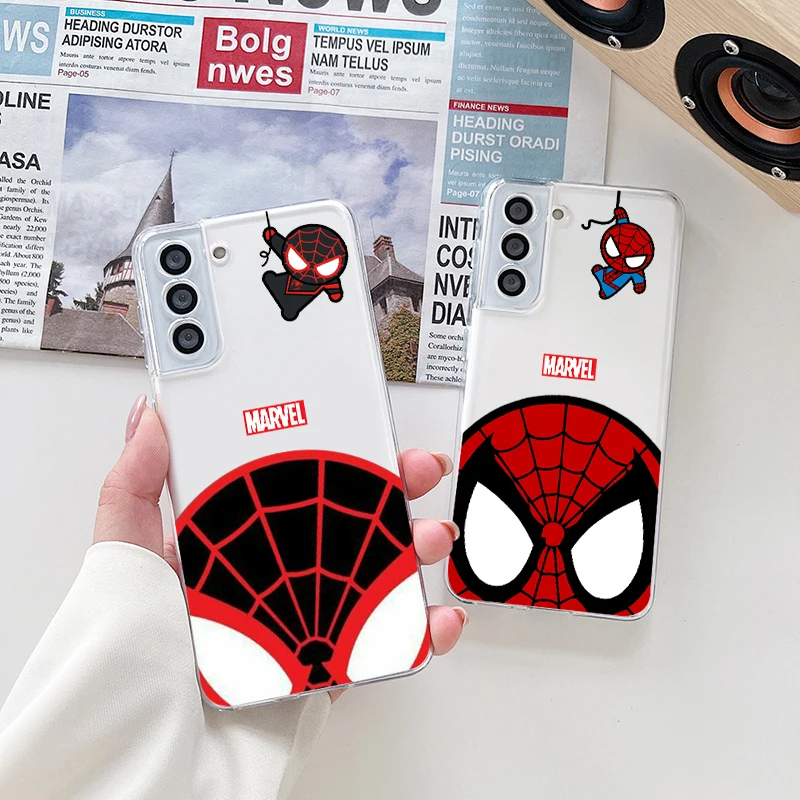 

Marvel Avengers SpiderMan Logo Phone Case For Samsung S23 S22 S21 S20 FE Ultra Pro Lite S10 5G S10E M52 Plus Transparent Cover
