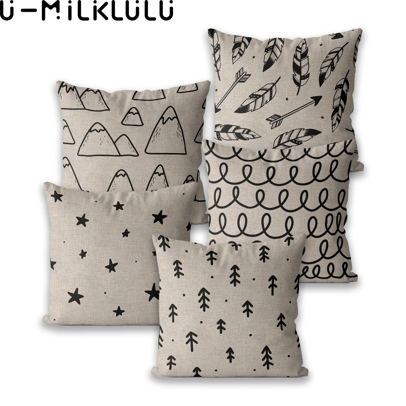 

Black Pattern Tree Stars Leaves Cojines Decorativos Para Sofá 45*45 40X40 Nordic Farmhouse Home Decor Pillowcase Cushion Cover
