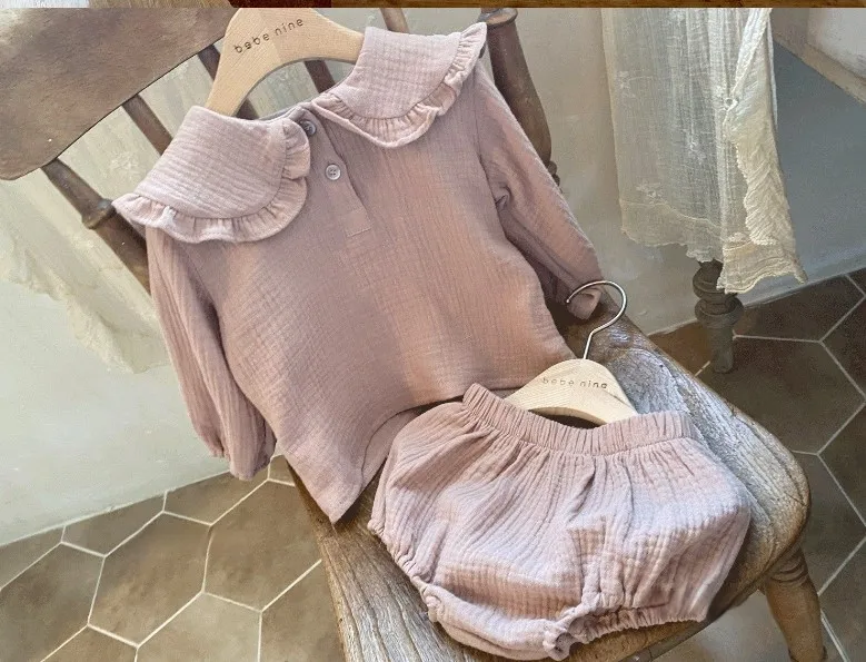2022 New Baby Girls Cute Solid Sets,  T-shirt+Shorts     Wholesale  5 sets/lot