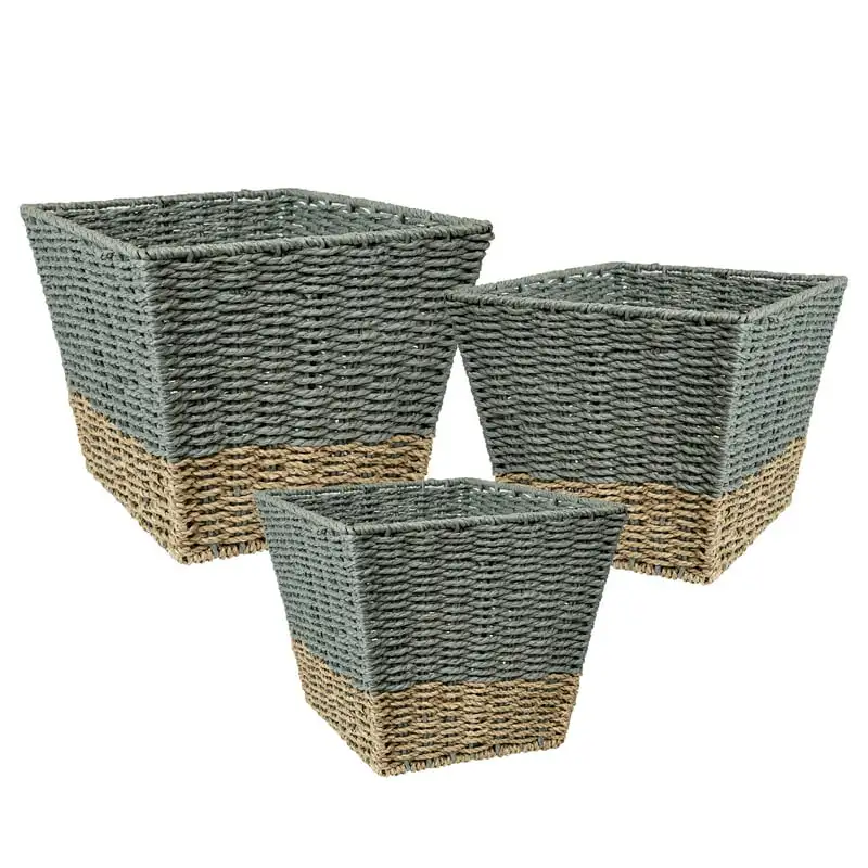 

Honey Can Do Set of 3 Square Nesting Seagrass 2-Color Storage Baskets, Natural & Grey Storage Basket Portable Rattan Baskets Kit