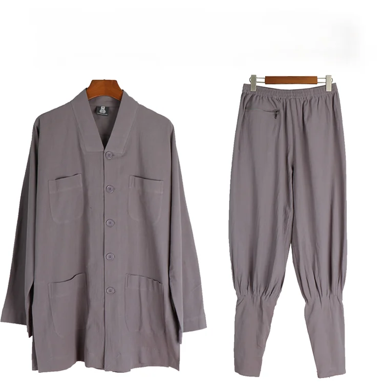 

Хлопковая льняная форма шаолина, монах, буддийский халат, костюм кунг-фу для боевых искусств, одежда для медитации, традиционная китайская одежда