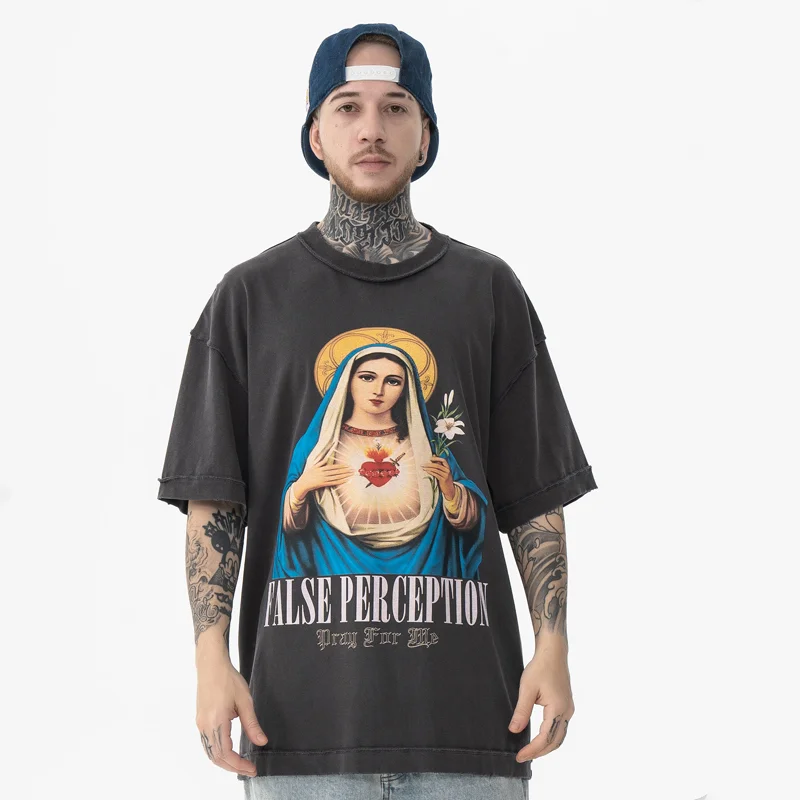 

Vintage T-shirt Men Streetwear Hip Hop Oversized Tshirt 100% Cotton Madonna Graphic T shirts Retro Wash Tops Tee Summer Clothing