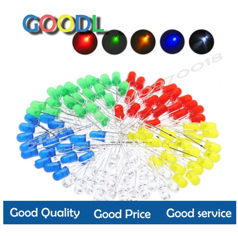 

5 cores * 20 pces = 100 pces/1 cor = 100 pces f3 3mm diodo led luz sortido kit verde azul branco amarelo vermelho componente diy