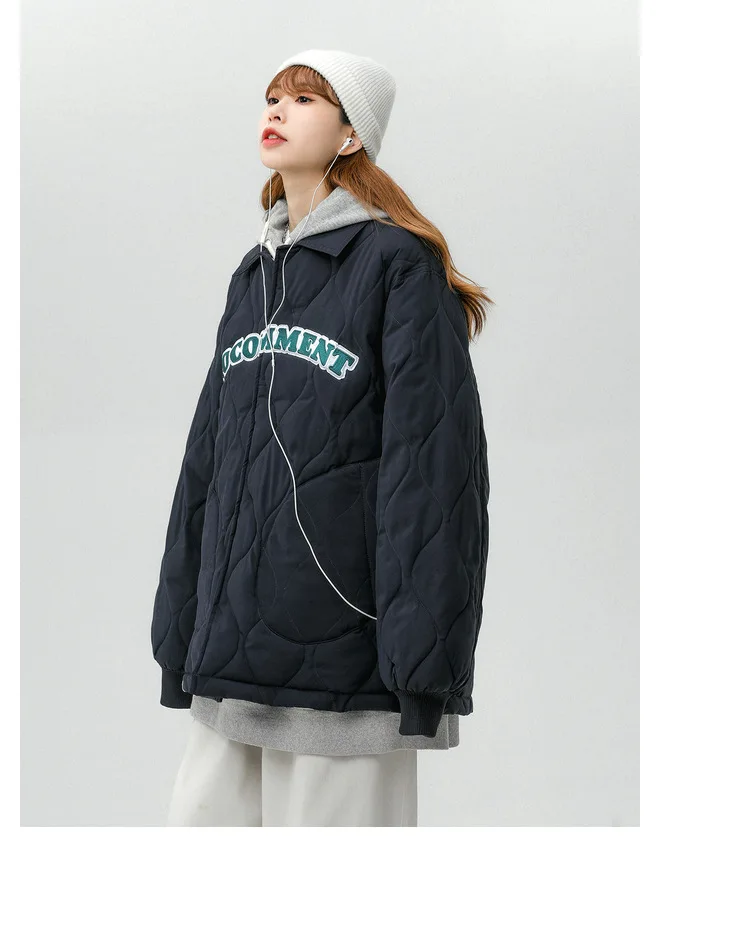 2022 Korean Fashion Cotton Jacket Women Winter Harajuku Letter Embroidery Coat Student Causal Hooded Pocket Outwear Tops