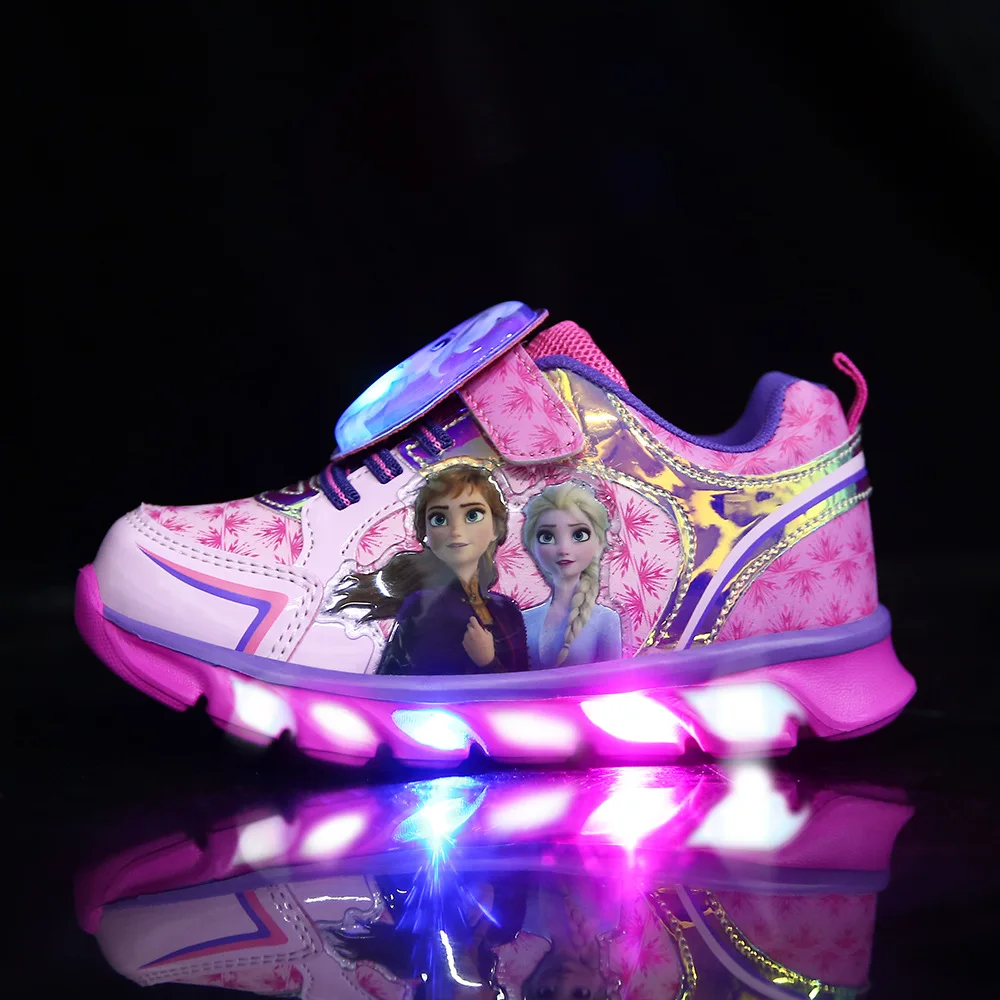 

Disney Cartoon Frozen 2 Children Casual Shoes Girls Sports Shoes Casual LED Light Flash Shoes Baby Elsa Princess Shoes