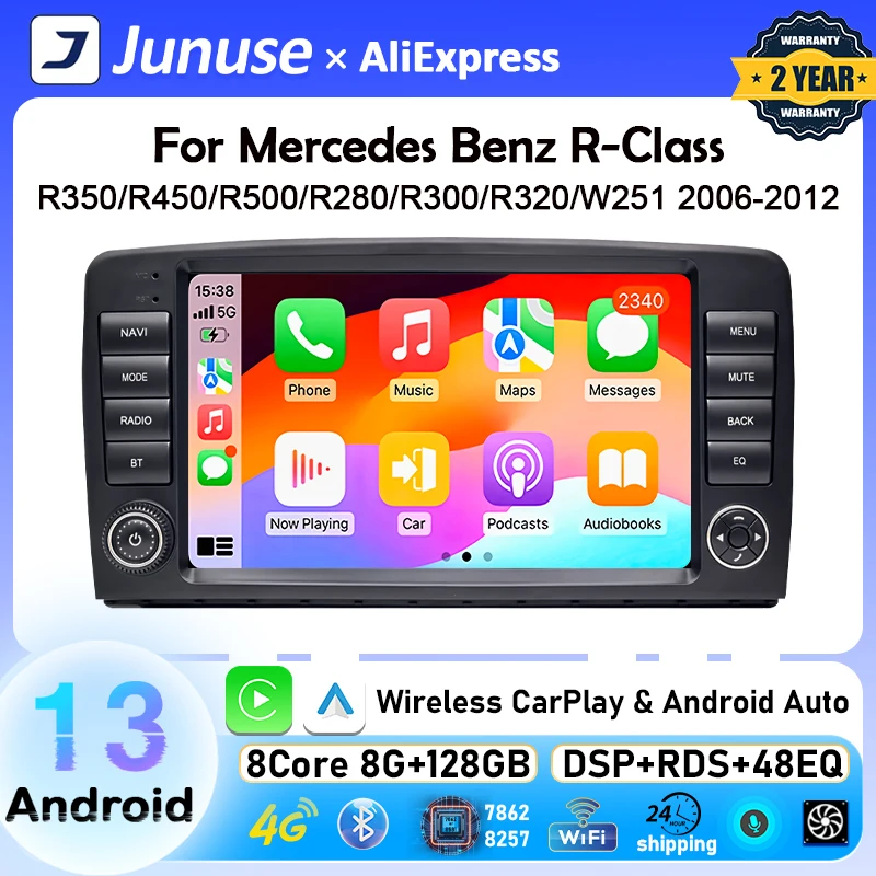 Авторадио Carplay Android 13 Gps Navi Для Mercedes Benz R-class W251 2006-2012 Мультимедийный Плеер Junuse Double Din